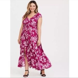 Torrid Magenta Floral Tie-Front Maxi Dress